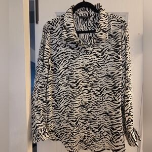 Liverpool Black and White Zebra Print Button-Up Blouse